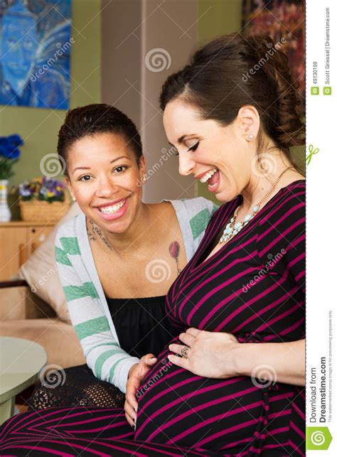 Excited Pregnant Same Sex Couple Stock Image Image Of