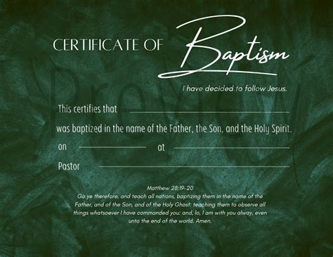 Printable Baptism Certificate Template Kjv Instant Digital Download