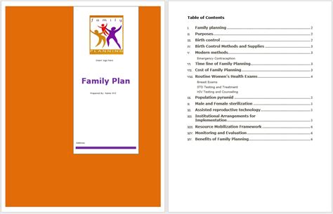 family plan template word templates