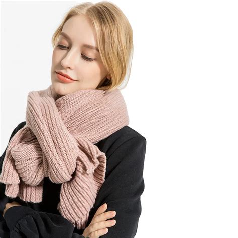 Women Winter Thick Wool Scarves High Quality Warm Solid Color Knitting