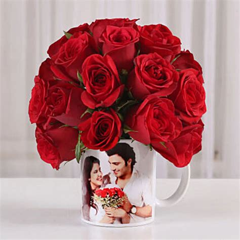 Online 20 Red Roses In White Personalised Mug Gift Delivery In Qatar FNP