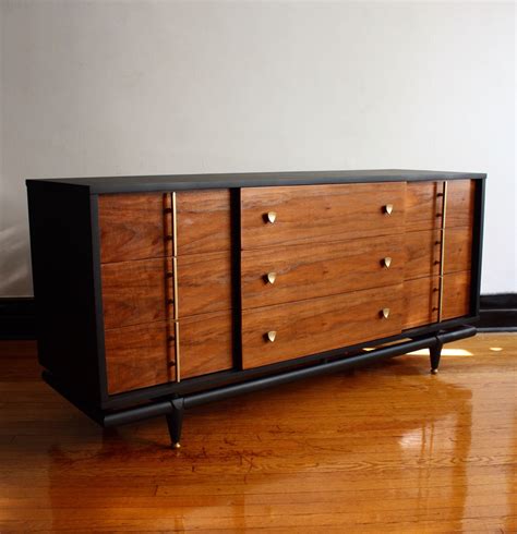 Black And Wood Mid Century Modern Dresser By Kent Etsy Mid Century