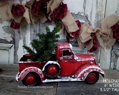 Christmas shoppe, home decor, seasonal christmas, table top decor. Large Metal Vintage Old Fashioned Red Truck Christmas Home ...