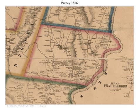 Putney Vermont 1856 Old Town Map Custom Print Windham Co Old Maps