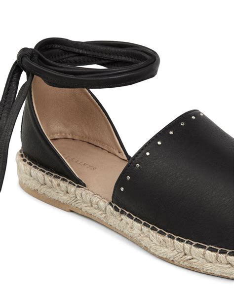 Allsaints Womens Leather Ankle Tie Espadrille Flats In Black Lyst