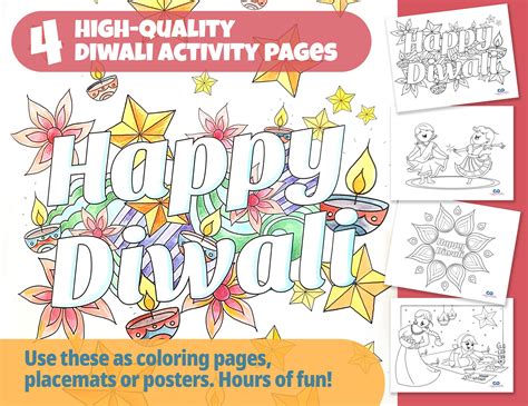 Diwali Coloring Activity Pages For Kids Diwali Decor For Etsy Diy