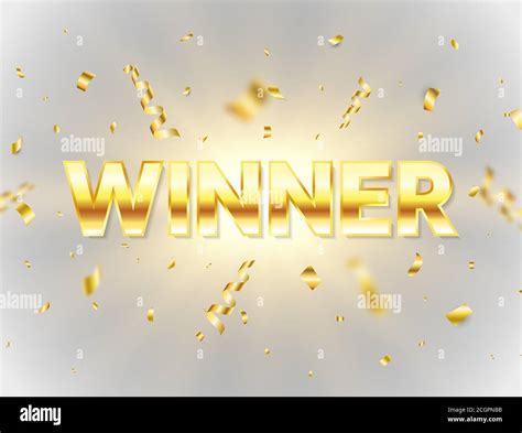 Winner Gold Text With Glowing Light And Flying Confetti Explosion Star