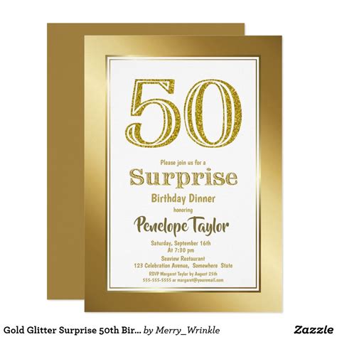 a 50th birthday party card with gold foil