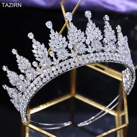 Full Zircon Wedding Bridal Tiaras And Crowns Cubic Zirconia Cz Pageant Headpieces Party Prom