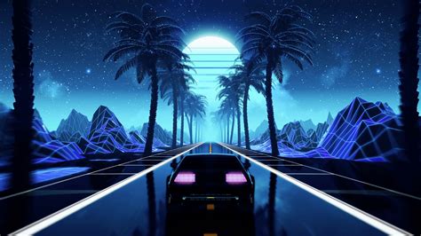 80s Retro Futuristic Sci Fi Seamless Loop With Vintage Car Riding In