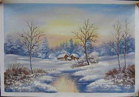 China Winter Scene Oil Painting On Canvas The Forest Hut