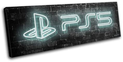 Playstation 5 Gamer Neon Urban Gaming Single Canvas Wall Art Picture