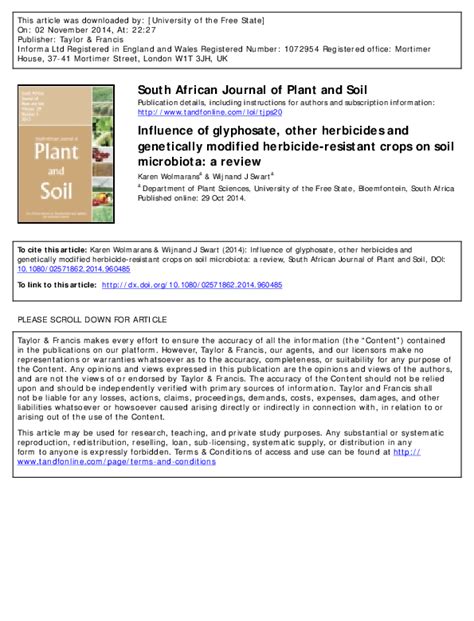 Pdf Influence Of Glyphosate Other Herbicides And Genetically