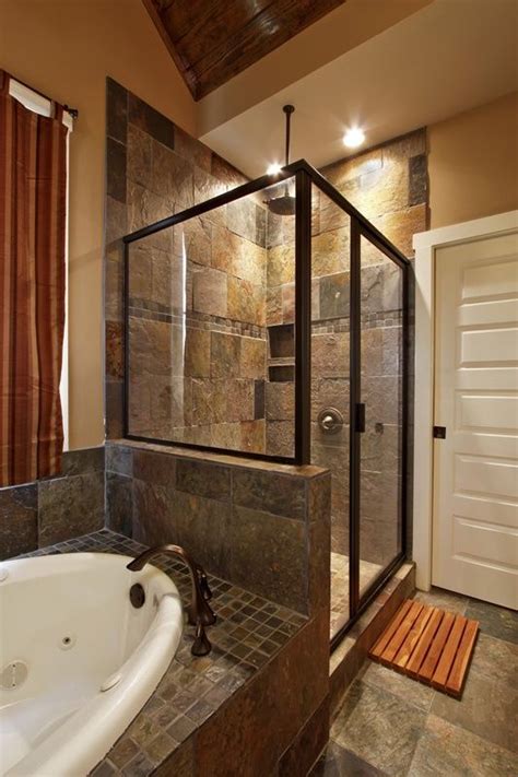 Find inspiration to create your own personal oasis with these projects featuring popular counter. slate bathroom ideas | Slate tile, shower/bath combo, wall ...