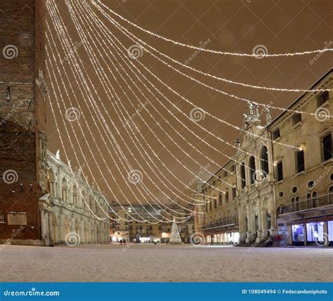 Vicenza In Italy By Night The Main Square Called Piazza Dei Signori