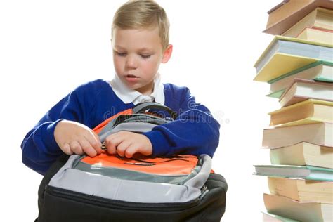 Young Boy Packing His School Bag Stock Image Image Of Looking School