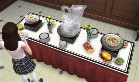 Pet Stories Buffet Table With Ice Swan By Biguglyhag At Simsworkshop