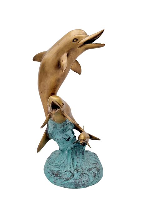 Bronze Sculpture Of Jumping Dolphins Coastal Decor Beluga Golden