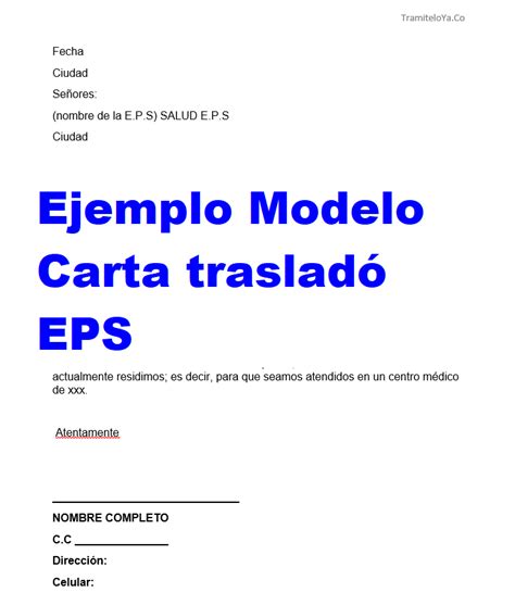 Ejemplo Modelo Carta Trasladó Eps