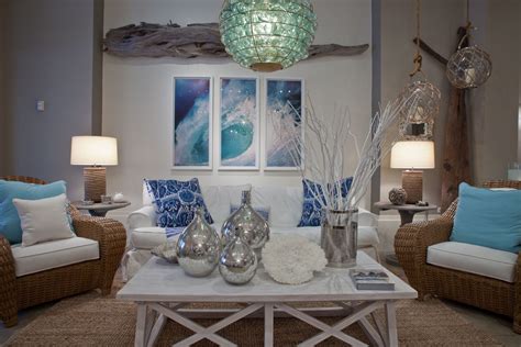 Coastal Living Room With Sea Glass Orb Chandelier Unique Home Decor