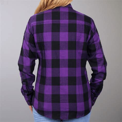 Ladies Black And Purple Long Sleeve Flannel Shirt Military Republic
