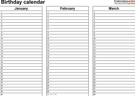 Free 12 Month Birthday Calendar Template Calendar Inspiration Design