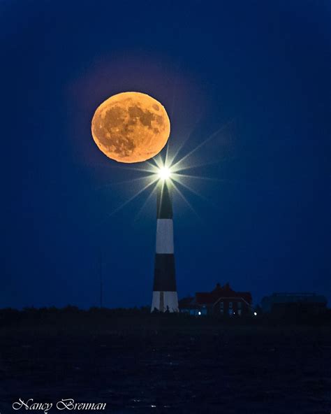 Tonights Full Harvest Moon Rising Behind The Fire Island Lighthouse Its Always Nice To Shoot