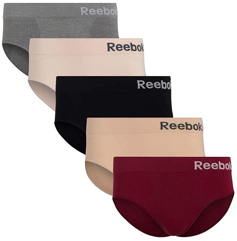 reebok womens seamless hipster panties 5 pack large grey pink burgundy nude black