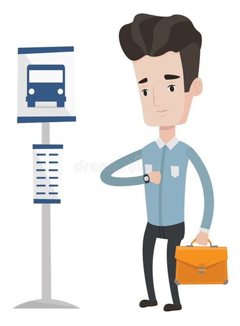 Businessman Waiting For Bus At The Bus Stop Stock Vector