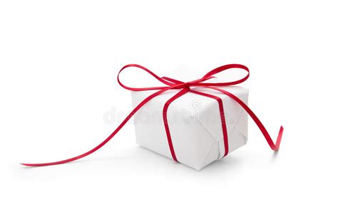 Present Wrapped In White Paper And Tied With Red Ribbon Stock Image Image Of Valentine Idea