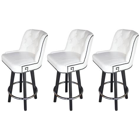 Set of Three White Leather Bar Stools at 1stdibs