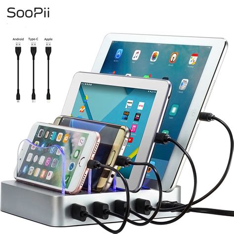 Soopii 4 Port Usb Charger 22w Charging Station With 3 Short Cables In