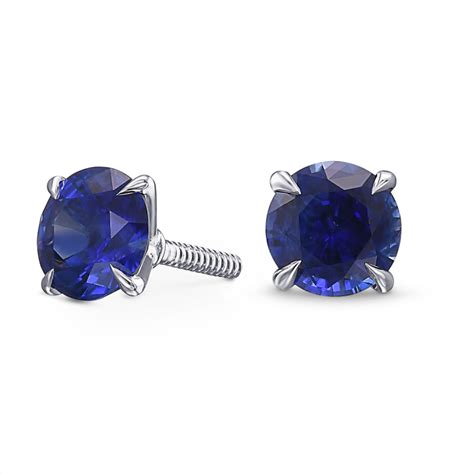 Round Blue Sapphire Stud Earrings Sku Ct Tw