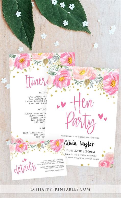 Hen Party Invite Set Editable Pdf Template Floral Hen Party Etsy In