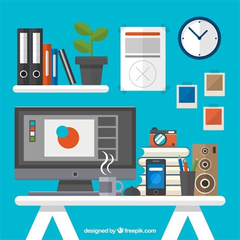 Flat Graphic Designer Workplace Vector Free Download