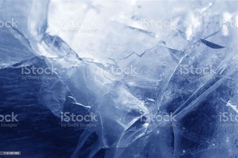 Beautiful Blue Cracked Ice Texture Of Frozen Water Stock Photo