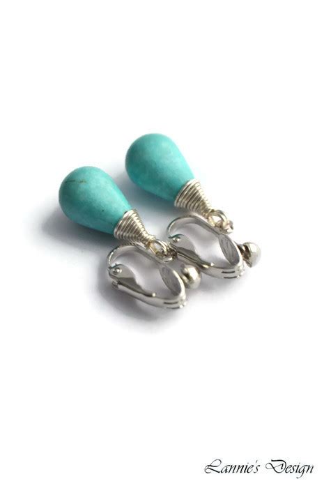 Turquoise Teardrop Wire Wrap Dangling Earrings Earrings