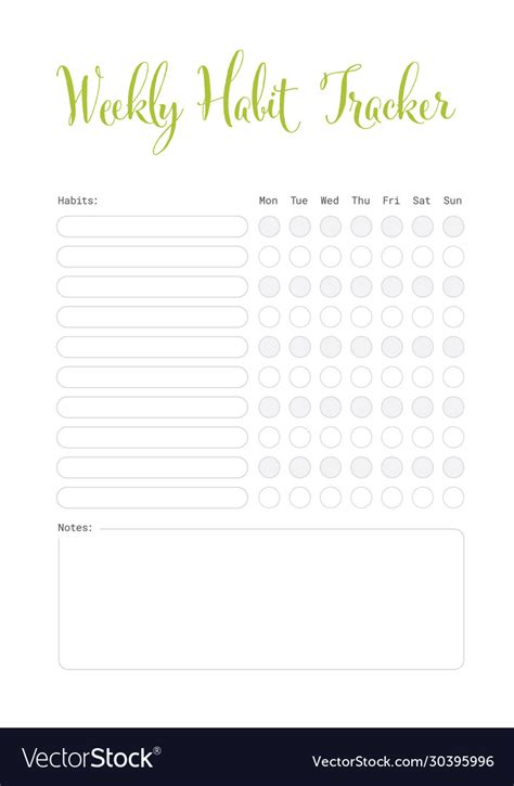 Weekly Habit Tracker Template Royalty Free Vector Image