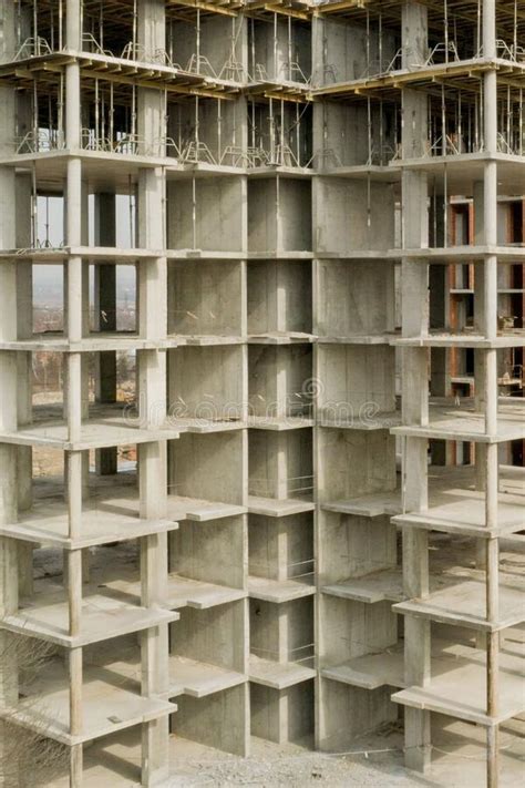 Aerial View Of Concrete Frame Of Tall Apartment Building Under