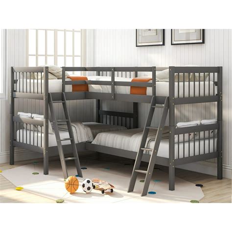 L Shaped Bunk Bed Twin Size Four Kids Combined Bed Bottom Bed And