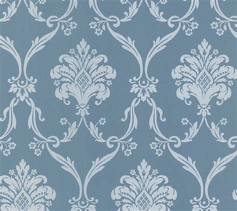 Ornate Silver And Blue Metallic Damask Wallpaper Floral Etsy