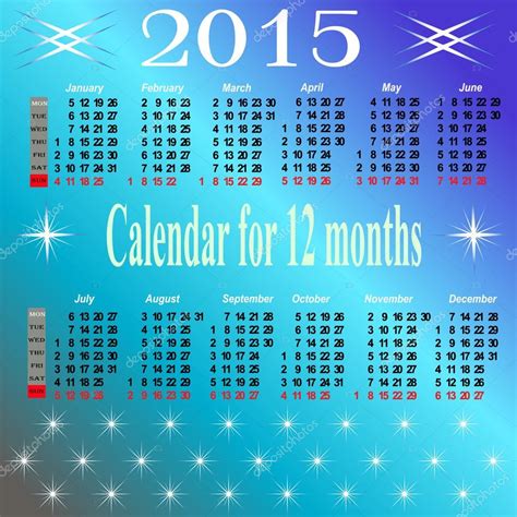 Calendar For 2015 Year — Stock Vector © Liluly332201 27625219