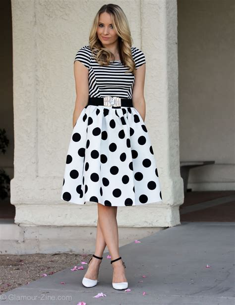 Black And White Polka Dot Skirt And Striped Shirt Polka Dot Skirt Outfit Fashion Dot