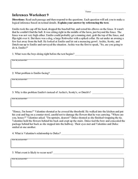 Inferences Worksheet 9 Reading Activity