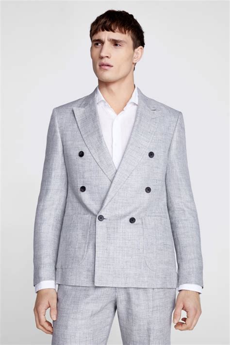 slim fit grey linen double breasted jacket buy online at moss