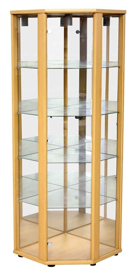 Show off your favorite trophy collection in a corner curio cabinet. Corner Light Beech Glass Display Cabinet - Homegenies