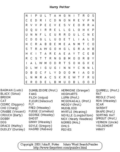 Printable christmas words crossword freeprintable com. John's Word Search Puzzles: Harry Potter