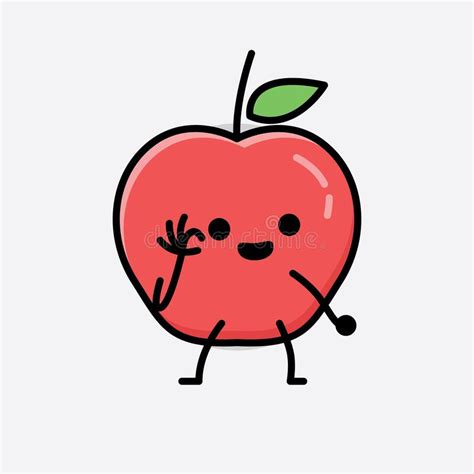 Cute Apple Fruit Mascot Vector Character In Flat Design Style Stock