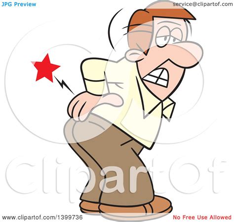Clipart Of A Cartoon Caucasian Business Man Bending Over With An Aching