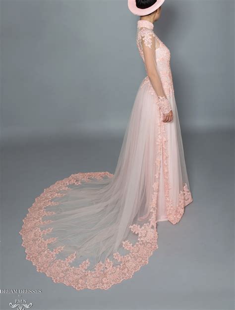 Blush Pink Bridal Ao Dai Vietnamese Bridal Dress With Embellishment